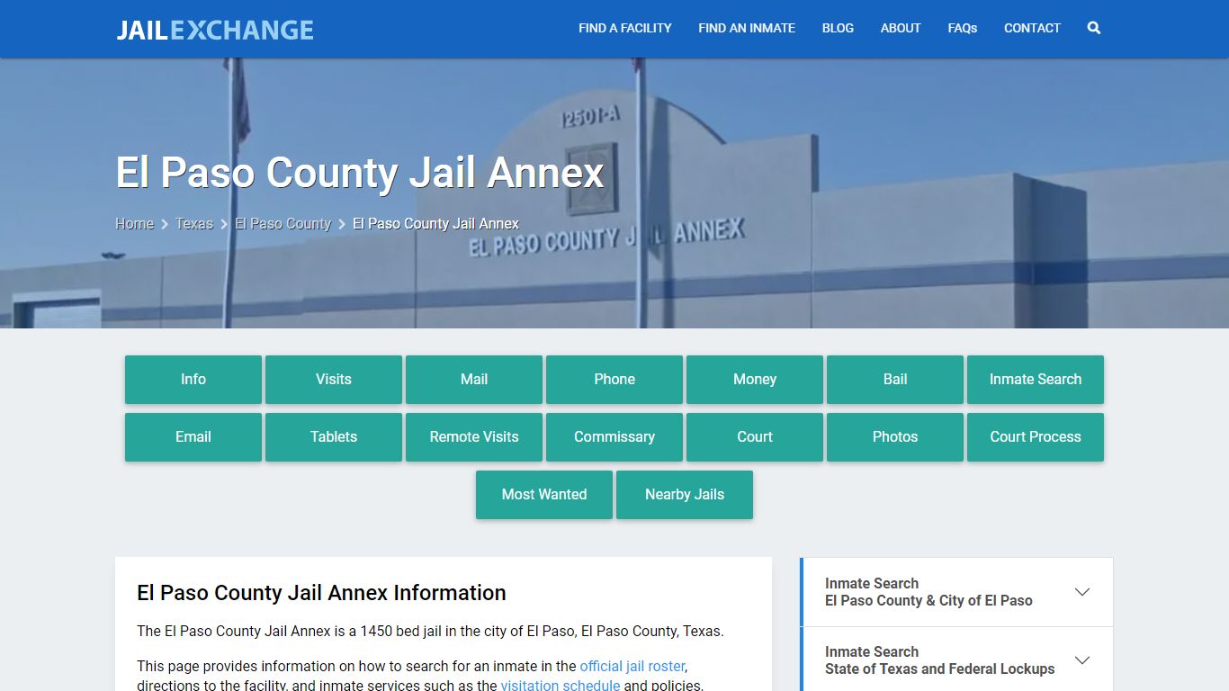 El Paso County Jail Annex, TX Inmate Search, Information